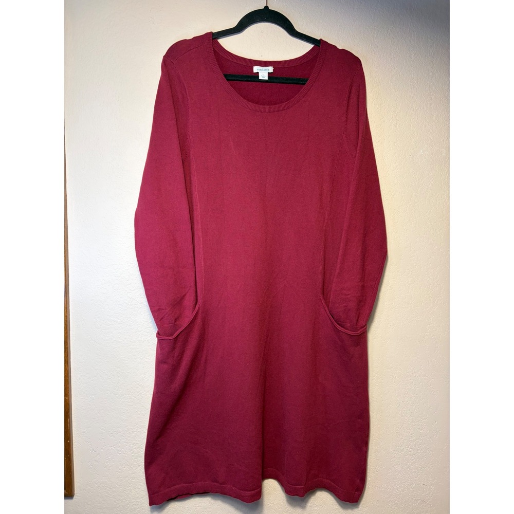 Sundance Womens Burgundy Red Knit Scoop Neck Long Sleeve Pocket Sweater Dress L